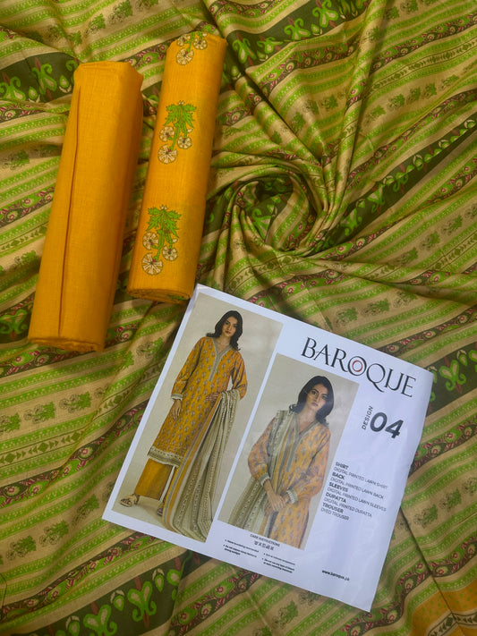 Baroque Yellow D-04 Printed Lawn 3-Piece
