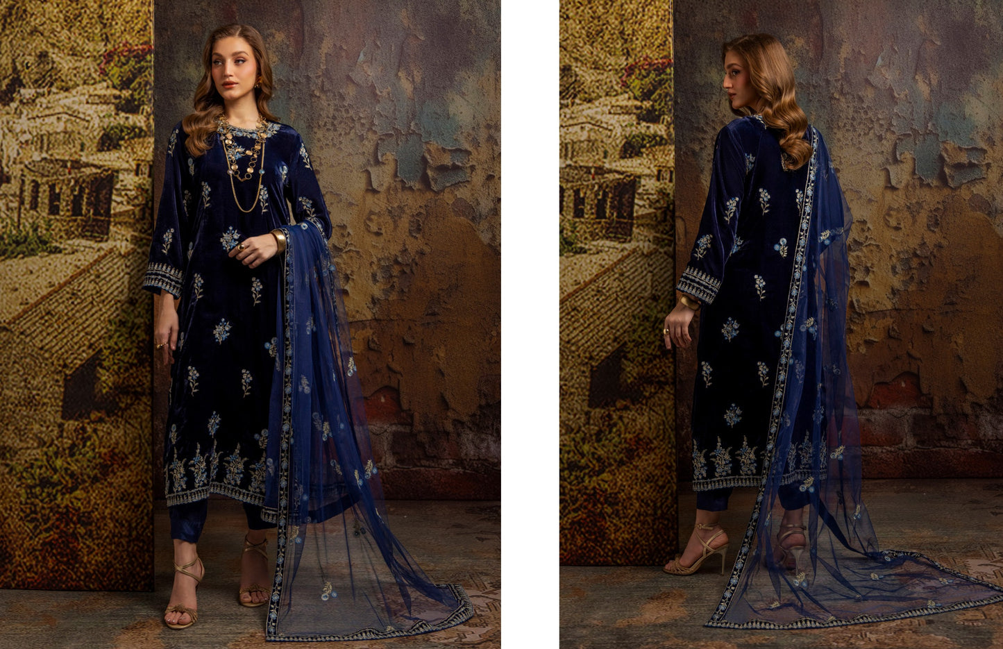 Merakish velvet Embroidered 3P