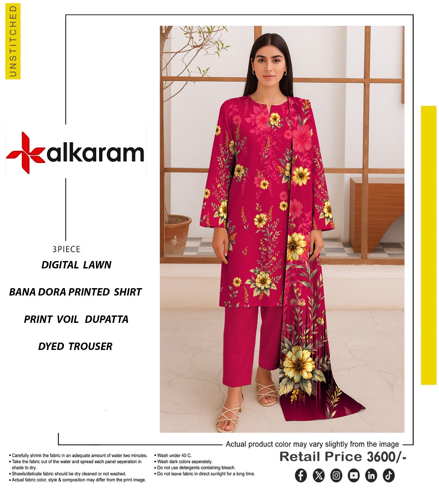 🔥 ALKARAM Tanadora – Premium Luxury Collection 🔥 Deep Magenta / Rose Pink