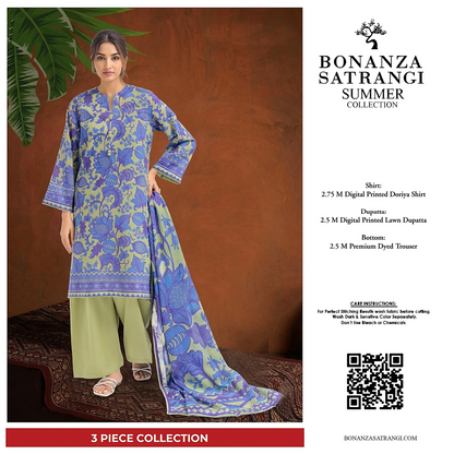 Bonanza Satrangi Green-Cambric 3 PCs Doriya Lawn Unstitched Collection