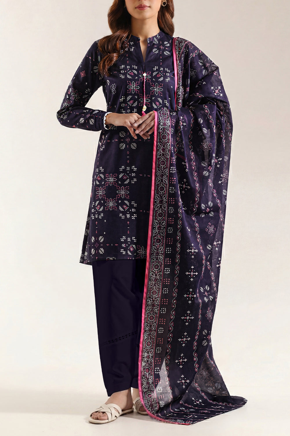 Saya Navy Blue 3PCs Printed Lawn Unstitched Collection