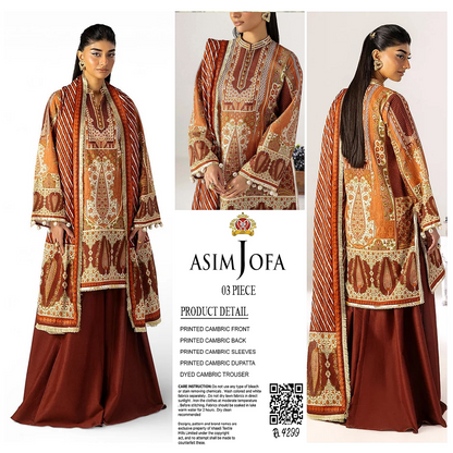 AsimJofa Brown Printed 3Pcs