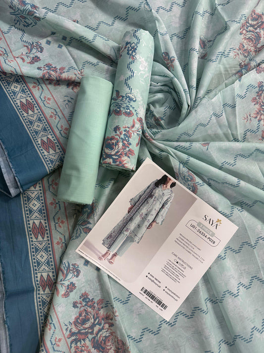 Saya D.C:- U01-26354-P02B - 3 Pcs Printed Lawn