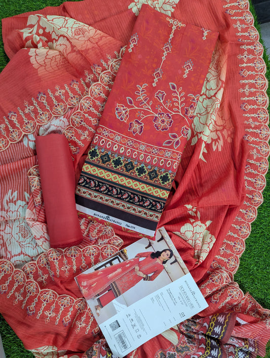 Bonanza Satrangi Tangerine Burst Embroidery 3PCs