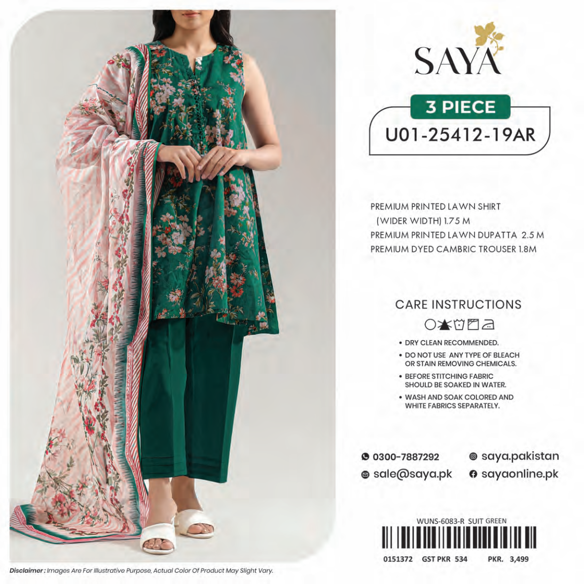 Saya Green 3PCs Printed Lawn Unstitched Collection