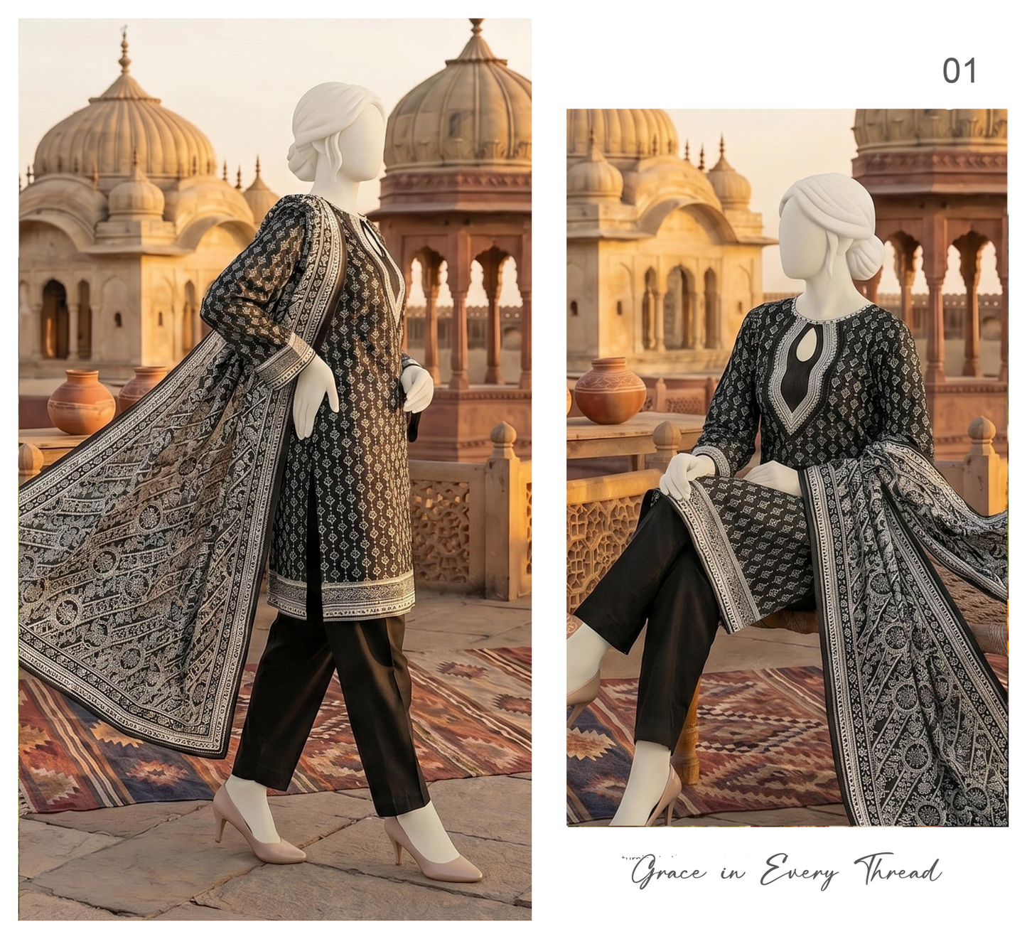 Sawera B&W Unstitched 3Pcs D-01