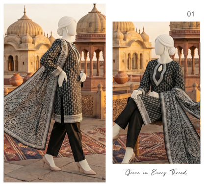 Sawera B&W Unstitched 3Pcs D-01