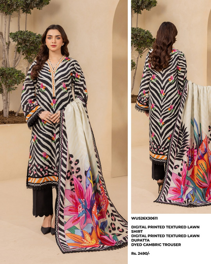 ZELLBURY Unstitched Lawn Collection 2026 Design #WUS26X30611