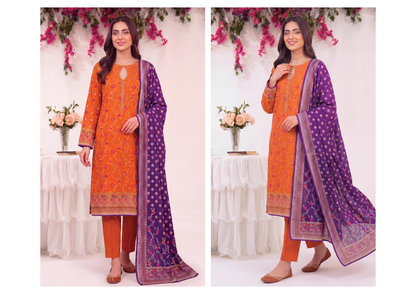 MJ D #A0401-3 – Gold Paste Printed Lawn 3Pcs Collection