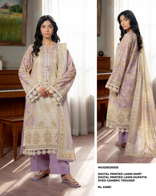 ZELLBURY Unstitched Lawn Collection 2026 Design #WUS26X30535