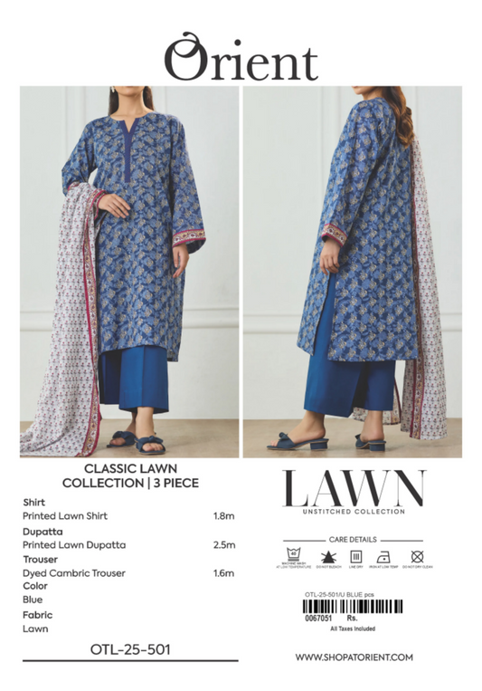 ✨ORIENT 100% ORIGINAL Unstitched Lawn 3 Piece✨ Design #OTL-25-501
