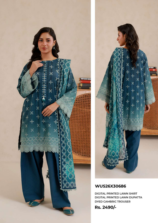 ZELLBURY Unstitched Lawn Collection 2026 Design # WUS26X30686