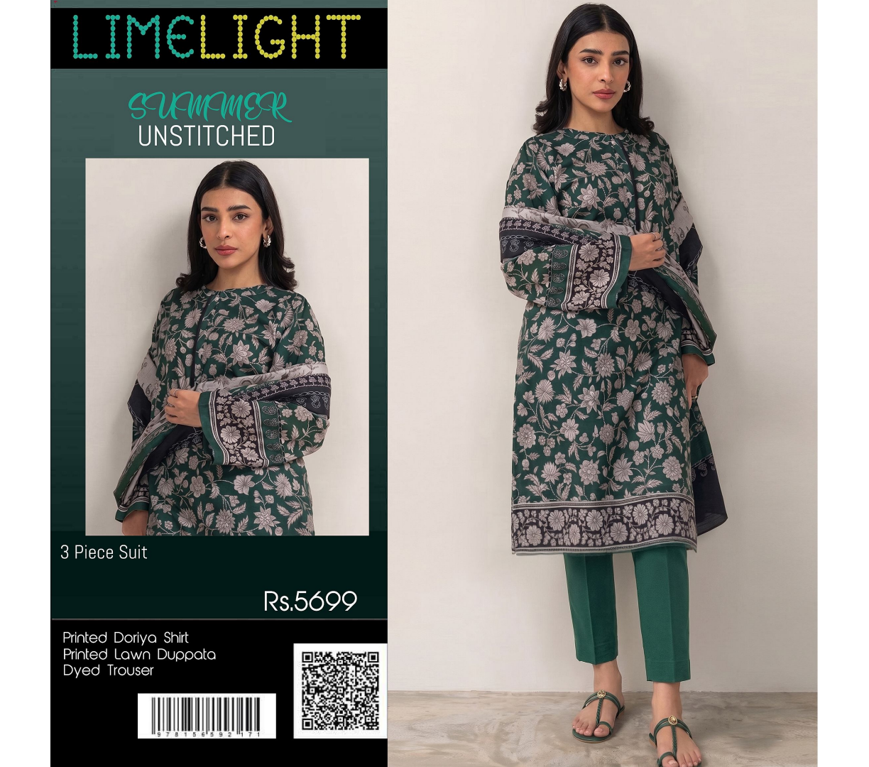 Limelight – Forest Green - Doriya Unstitched 3 PCs Unstitched Suit