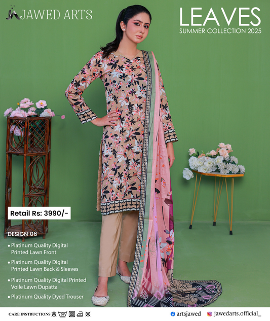 JAWED ARTS LEAVES –  3PC UNSTITCHED SUIT Design: 6