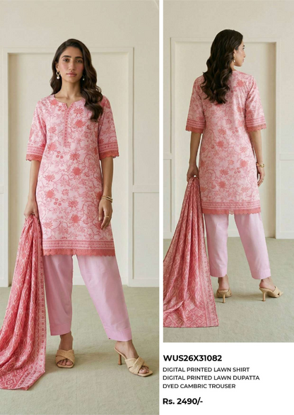 ZELLBURY Unstitched 3pcs Lawn Collection D.C:- WUS26X31082