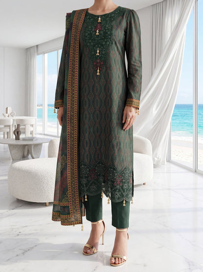 Fleur By Almeerah – Emerald Depth - Digital Chundri Lawn