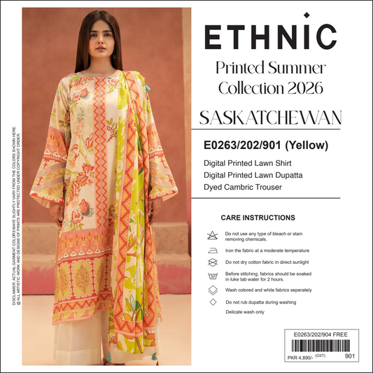 Ethnic Yellow Digital Printed Lawn Collection