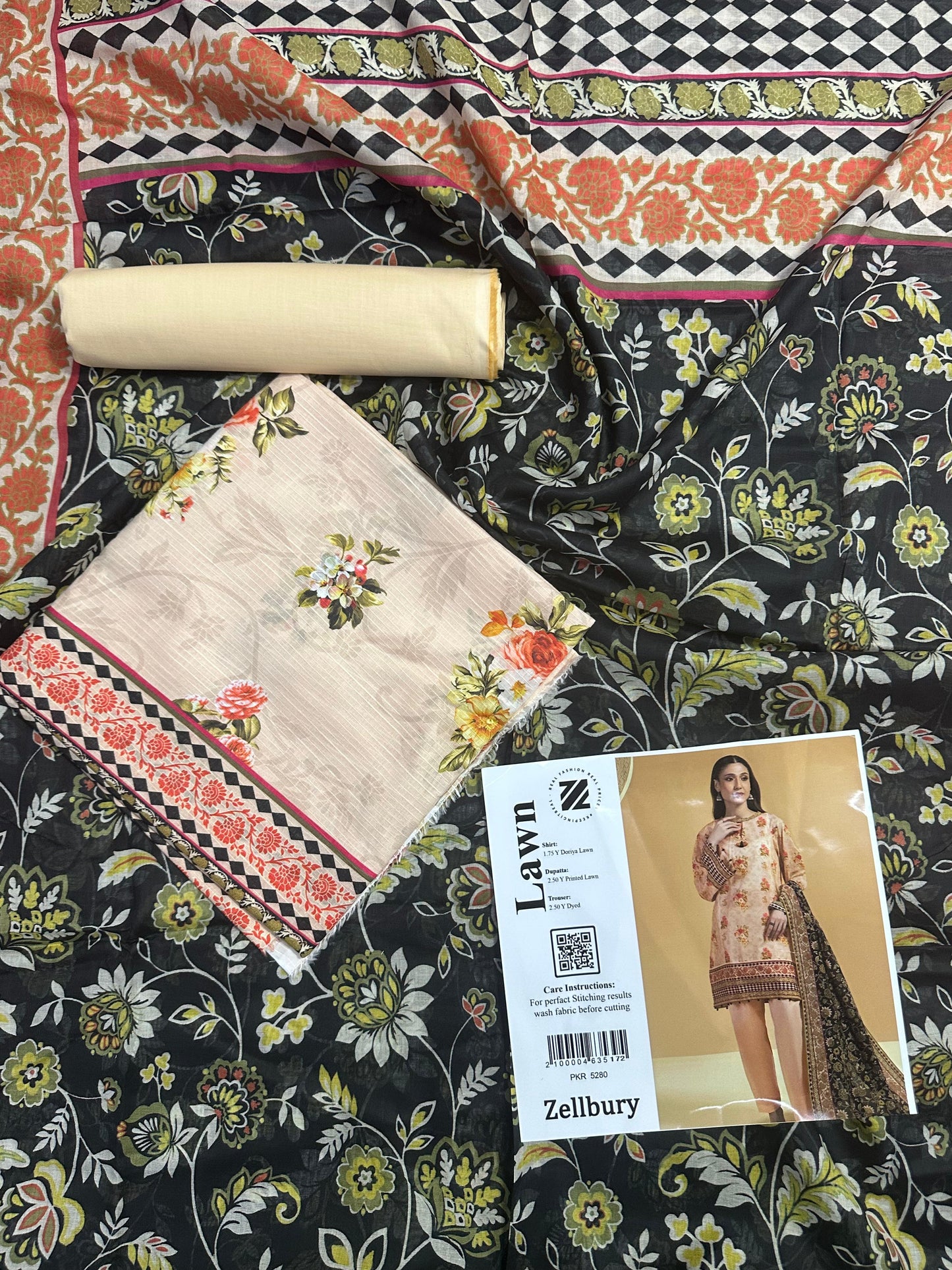 Zellbury Doriya Lawn 3 Pcs Unstitched Collection D.C:- WUS25X25713