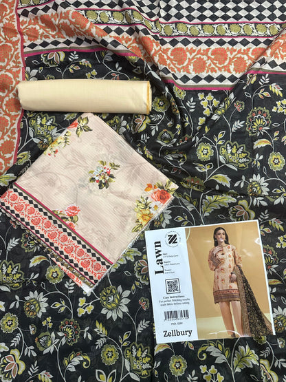 Zellbury Doriya Lawn 3 Pcs Unstitched Collection D.C:- WUS25X25713
