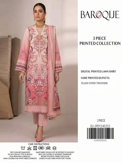 Baroque Pink Printed Lawn 3-Piece