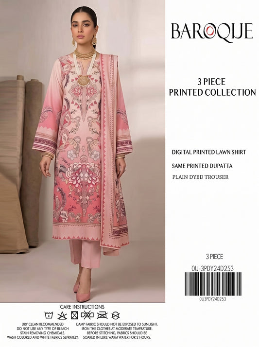 Baroque Pink Printed Lawn 3-Piece