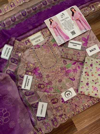 Farasha Elegant 3PC Unstitched Lawn Suit Collection