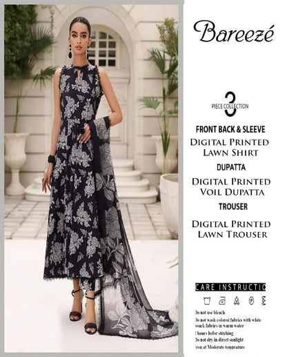 Bareeze Unstitched Lawn 90/70 Quality 3 Pieces