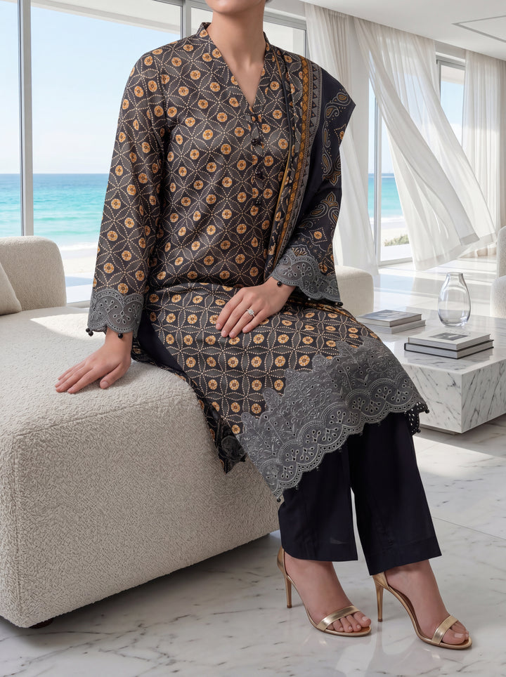 Fleur By Almeerah - Midnight Ember – Digital Chundri Lawn