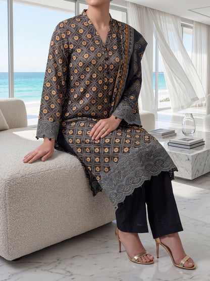 Fleur By Almeerah - Midnight Ember – Digital Chundri Lawn