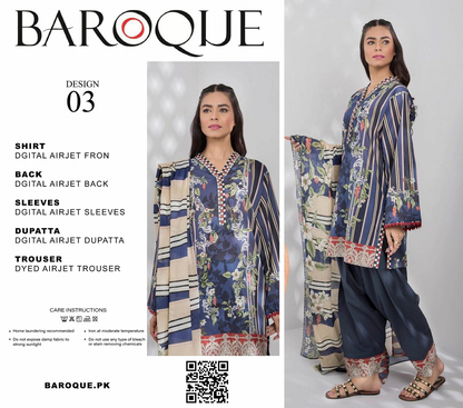 GulAhmed,Khaadi,Zellbury,Ego,Salitex,CrossStitch,Nishat,Firdous,Baroque,Maria.B,Alkaram ,SanaSafinaz Printed Unstitched 3P in 1299🇵🇰🌟