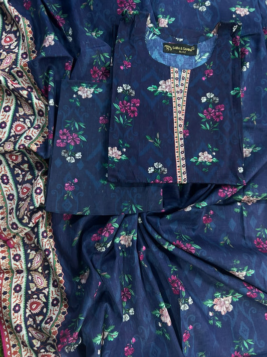 Saira Samina Blue Flower Stitch 3Pcs