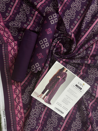 Saya D.C:- U01-25412-20BR - 3 Pcs Printed Lawn