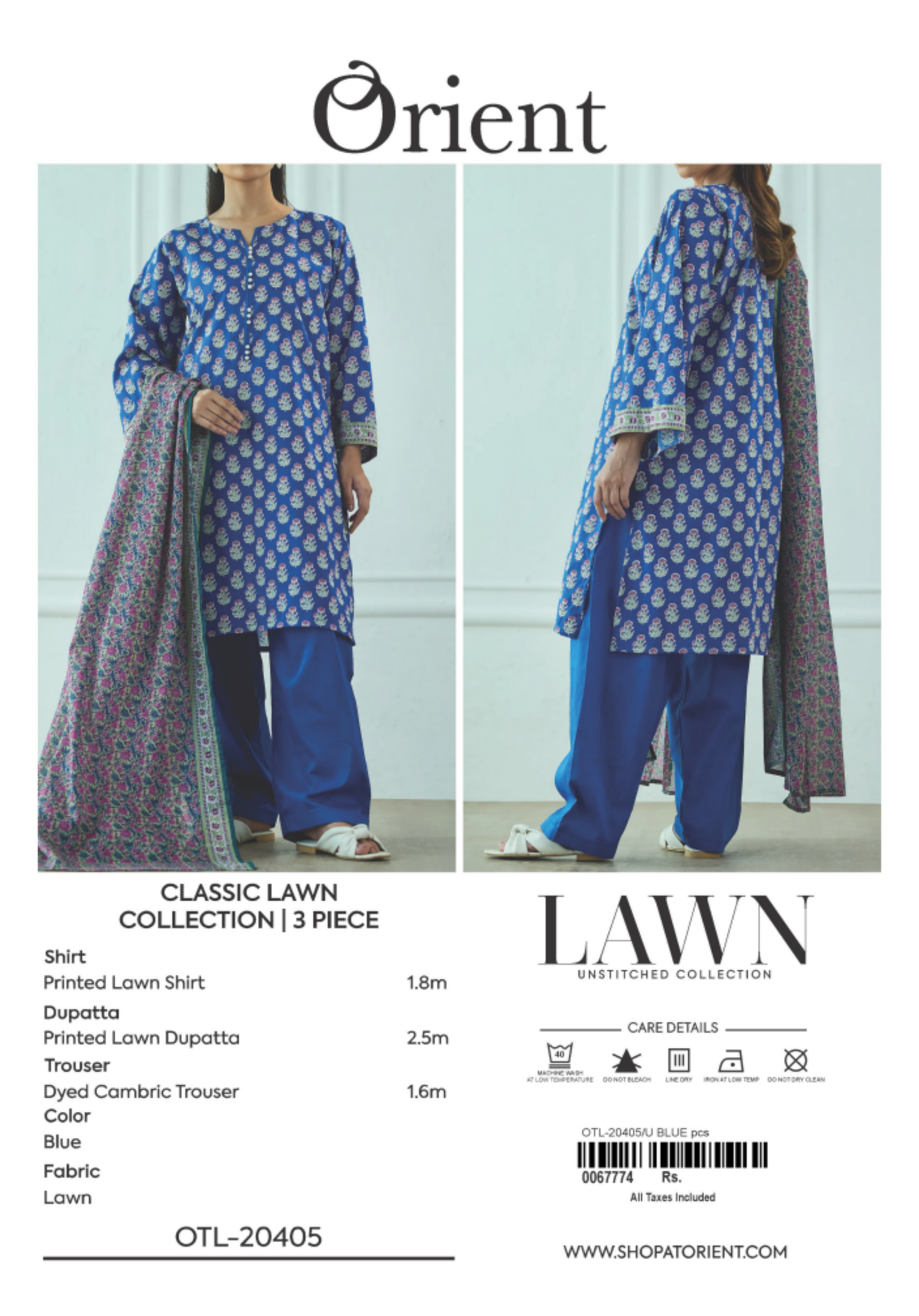 ✨ORIENT 100% ORIGINAL Unstitched Lawn 3 Piece✨ Design #OTL-20405