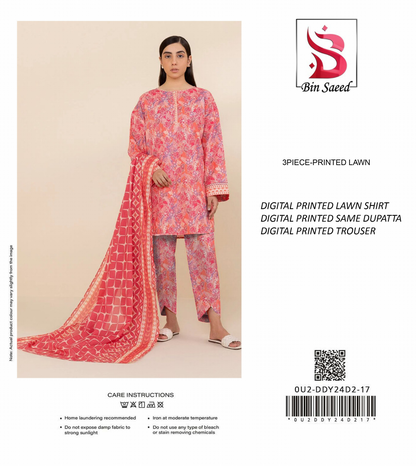 Binsaeed Unstitched Lawn 3 Pieces in Wholesale Price 🔥❤️
