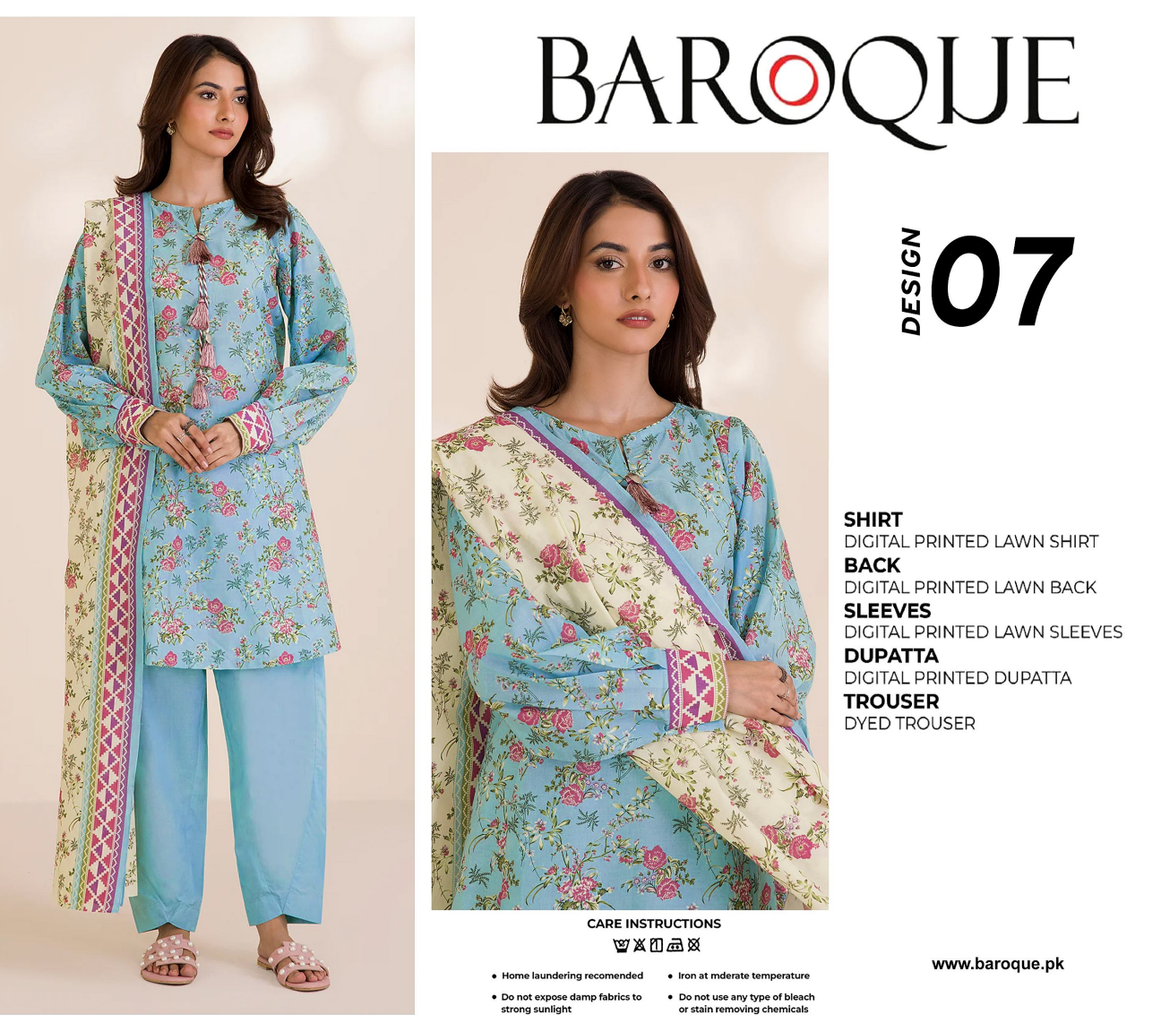 Baroque light Blue D-07 Printed Lawn Collection