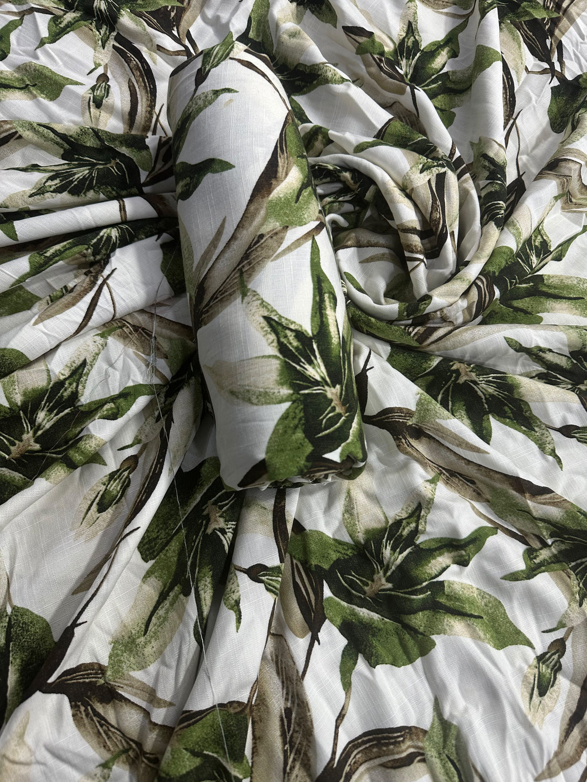 Digital Printed Beige leaves Linen Allover 2Pcs