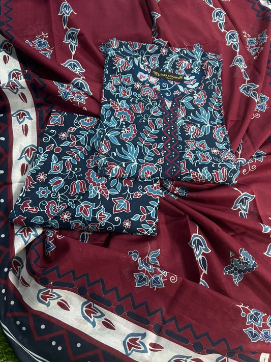 Saira Samina Navy-Maroon Stitch 3Pcs