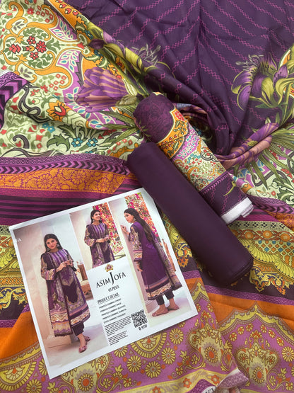 AsimJofa Purple Printed 3Pcs