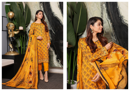 JAWED ARTS ZEBTAN –  3PC UNSTITCHED SUIT Design: 6