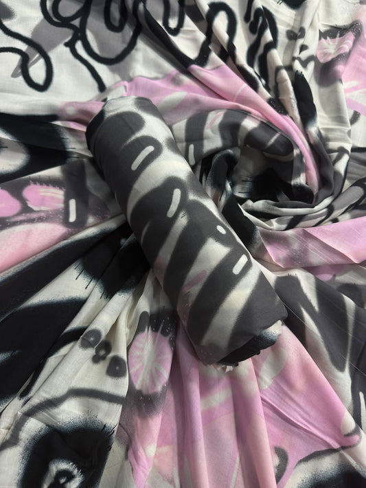 Digital Printed Pink-Black Linen Allover 2Pcs