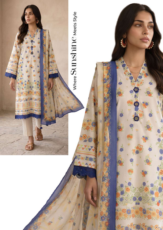 ZELLBURY Unstitched 3pcs Lawn Collection D.C:- WUS26X38114