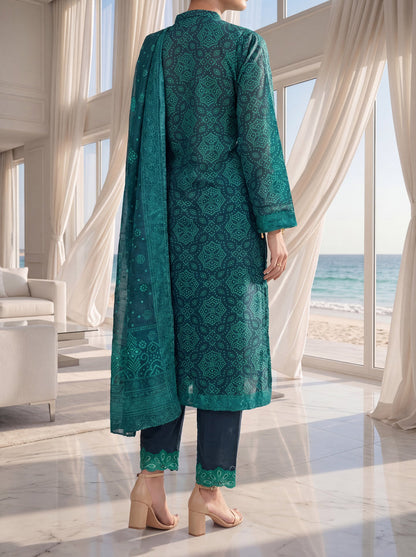 Fleur By Almeerah - Teal Mirage – Digital Chundri Lawn