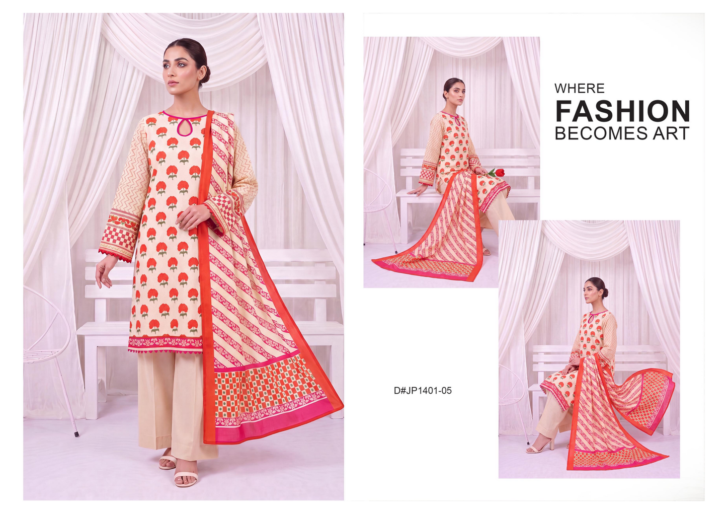 Izhaan MJ Pink D #05 - 3pcs  Printed Collection