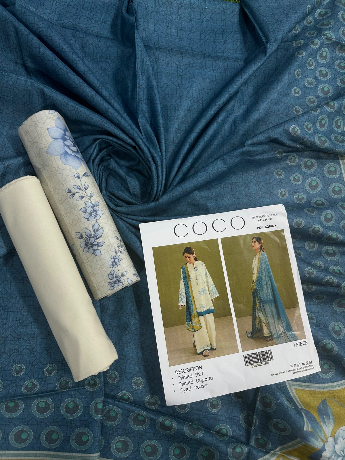 Coco Beige-Teal Printed 3Pcs