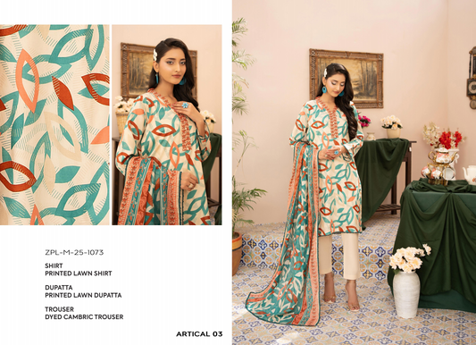 Zesh Unstitched Lawn 3 Piece 100% Original 🔥❤️