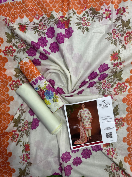 Bonanza Satrangi Cream 3 PCs Doriya Lawn Unstitched Collection