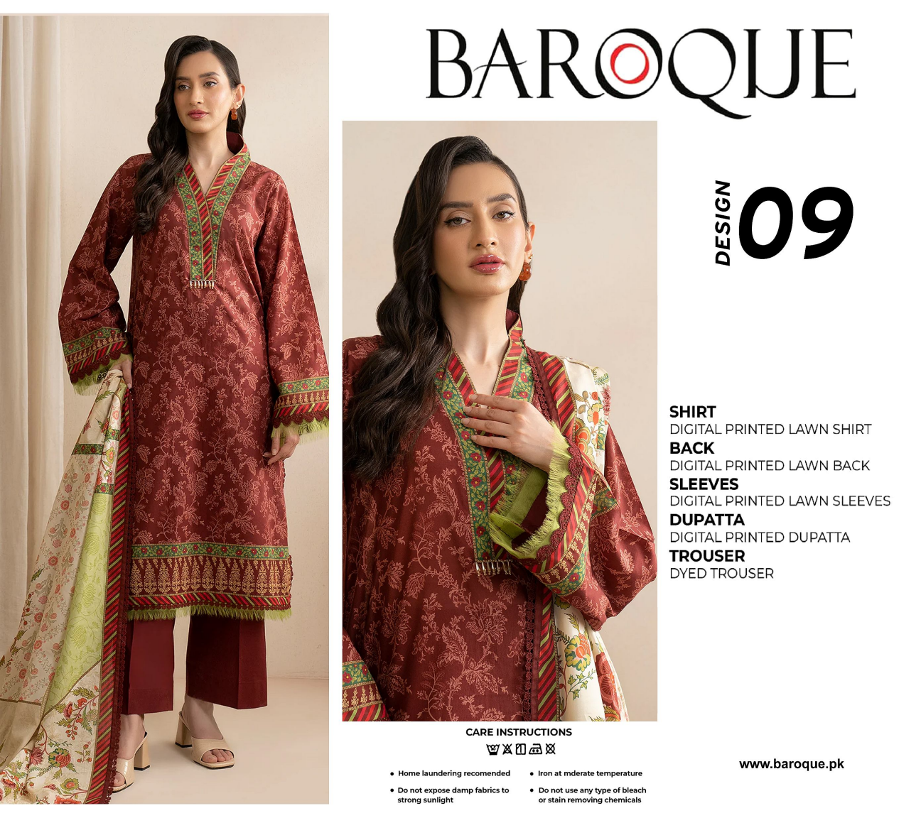 Baroque Brown D-09 Printed Lawn Collection