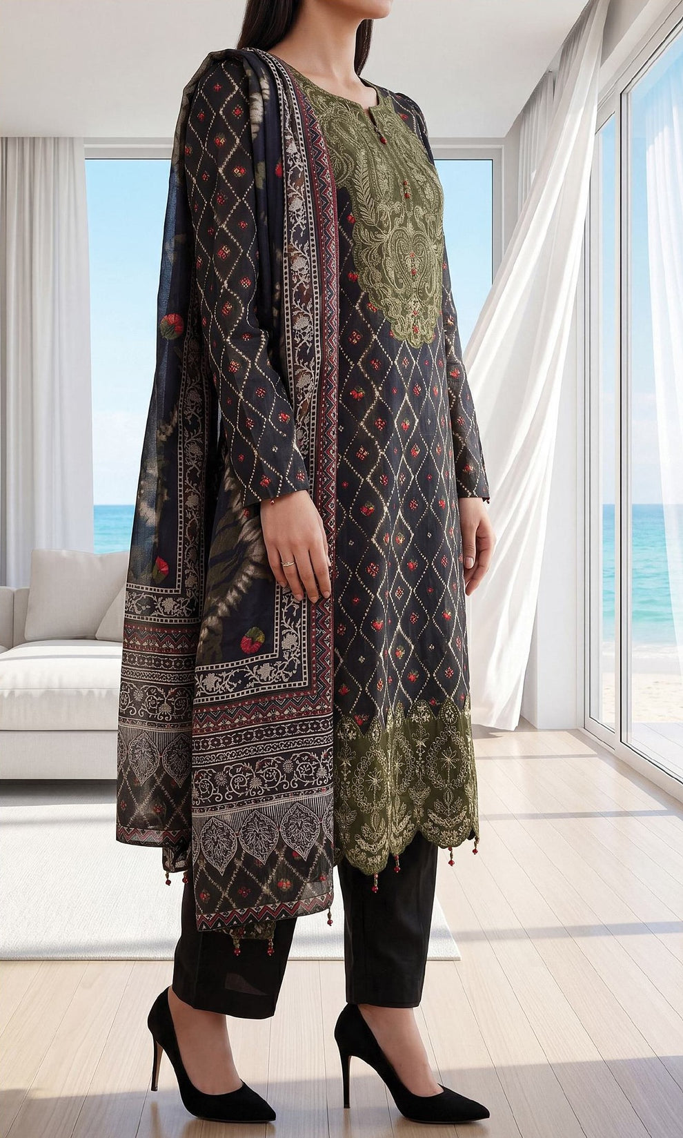 Fleur By Almeerah - Onyx Mist - Digital Chundri Lawn