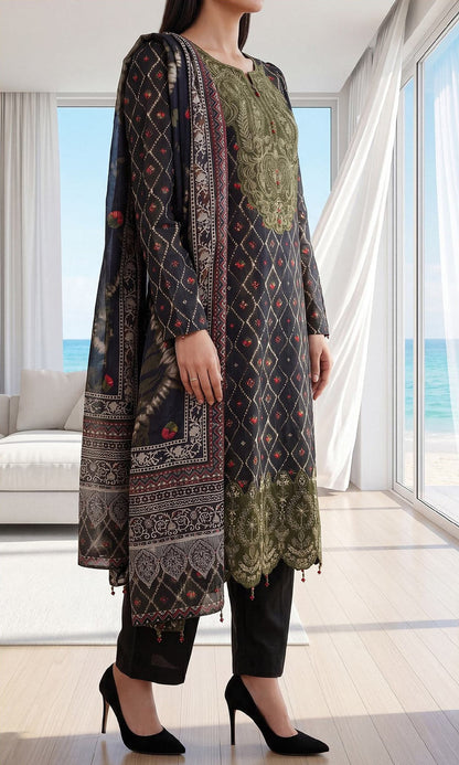Fleur By Almeerah - Onyx Mist - Digital Chundri Lawn