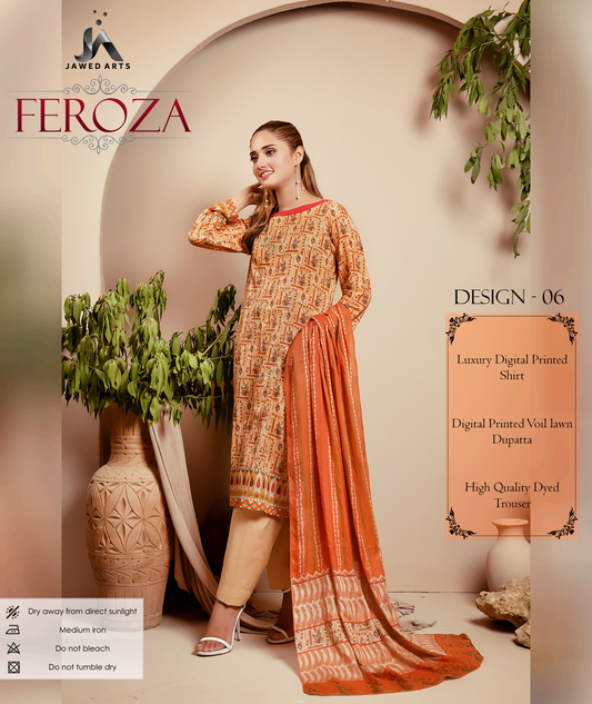 JAWED ARTS FEROZA –  3PC UNSTITCHED SUIT Design: 6